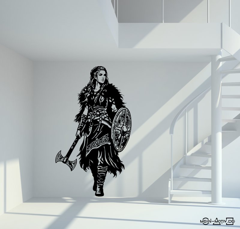 46395 Wikinger-Maid mit Schild und Axt Wandtattoo